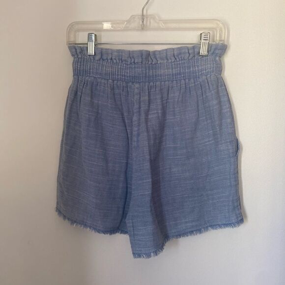 Doe & Rae blue raw hem drawstring shorts with pockets - Picture 5 of 9